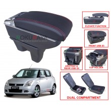 Suzuki Swift (2nd Gen) 2005 Custom Fit Multi Purpose USB Chrome Redline Leather Arm Rest Center Console Box